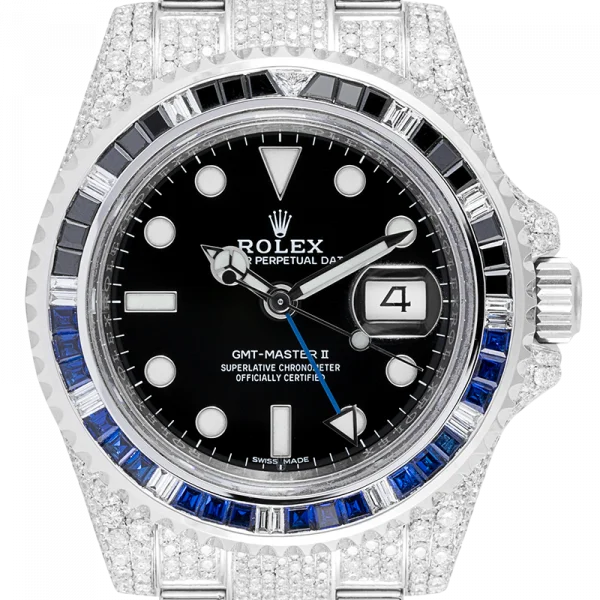Rolex GMT-Master II Stainless Steel Micro Diamond Set with Custom Black/Blue Bezel 116710BLNR